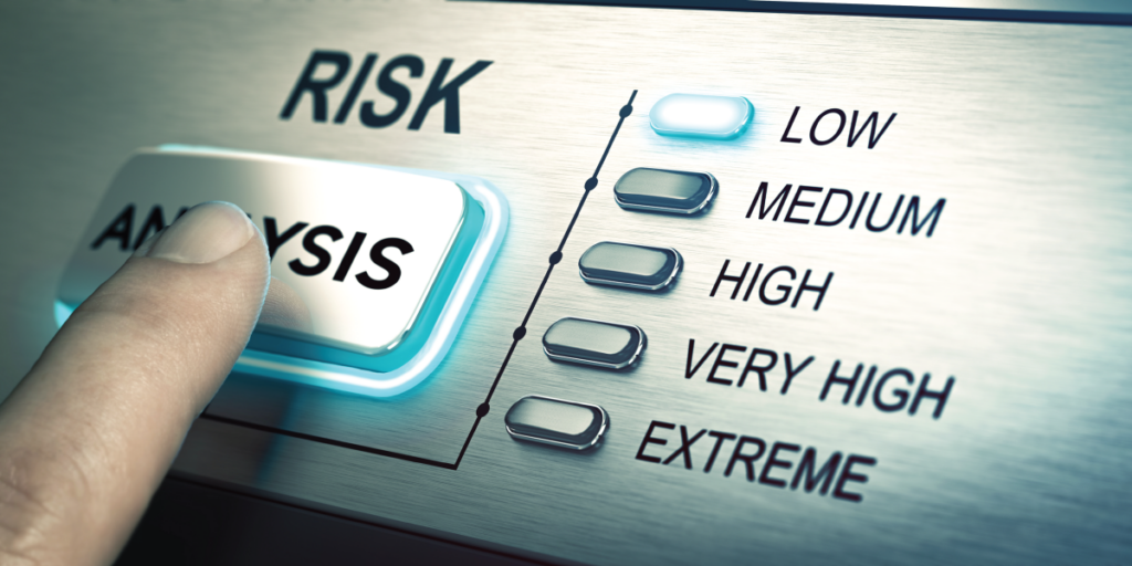 Image showing levels of risk and a finger about to push a button to assess risk.
