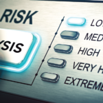 Image showing levels of risk and a finger about to push a button to assess risk.